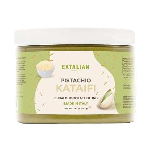 Image of EATALIAN by AMZ BETTER Pistachio Cream with Kataifi, 17.63 oz /500 gr, Delicious Spreadable Cream with Sweet and Unique Taste, Perfect with Ice Creams, for Filling Cakes and Dubai Chocolate, Made in Italy