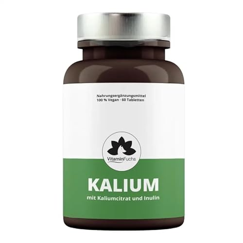 Kalium Tabletten hochdosiert mit Retard Funktion - 1247mg Kaliumcitrat & 240mg Inulin pro Tablette. Ideal für Muskeln, Nerven, Blutdruck - vegan - VitaminFuchs