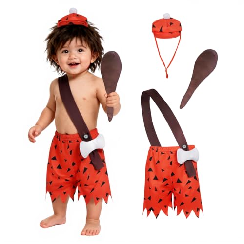 3 Pcs Baby Boys Caveman Costume Primitive Bamm Bamm Costume for Halloween