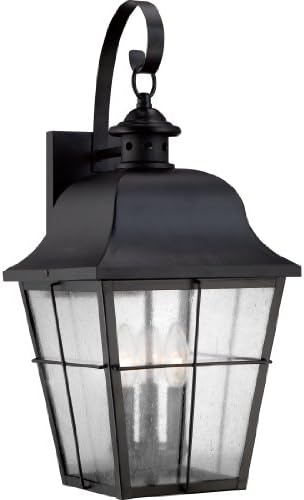 Quoizel Millhouse Outdoor Wall Lantern, 22 Inch, 3-Light Mystic Black Traditional Wall Sconce, Clear Seeded Glass, 60W, Exterior Wall Lantern Fixture, Outside Lights for Patio, Porch, Garage or Yard