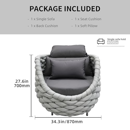 TWT 2 Pieces Patio Furniture Aluminum Armchair, All-Weather Outdoor Single Sofa, Metal Outdoor Chair with Dark Grey Cushions - Thumbnail 3