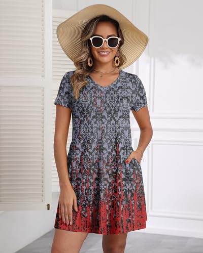 Image of COSSEN Women's Casual T Shirt Dress V-Neck Short Sleeves Swing Dresses Birthday Party Summer Travel Beach with Pocket
