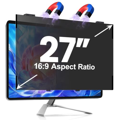 Image of Magnetic 27 Inch Privacy Screen for Computer Monitor, Fit Frameless Monitor 16:9 Widescreen, Anti Blue Light Filter, Anti-Glare Eye Protector Shield, Adhesive-Free, Easy Installation