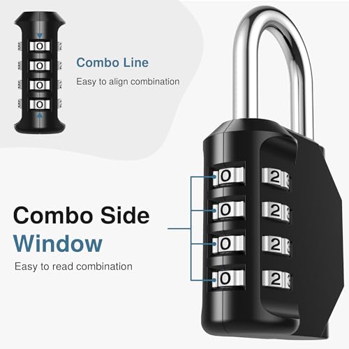 Puroma Combination Lock 4 Digit Waterproof Locker Locks Secure Outdoor Padlock for Gym Lockers, Toolboxes, Gates, Fences, Storage, Sports Locker (Black) - Image 3