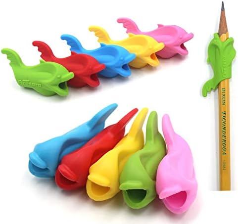 Pencil Grips for Kids,Firesara 10 Pcs Silicon Ergonomic Fish Style and Colored Pen Training Grip Holder and Aid for Children or Kindergarten or Toddler or Adults