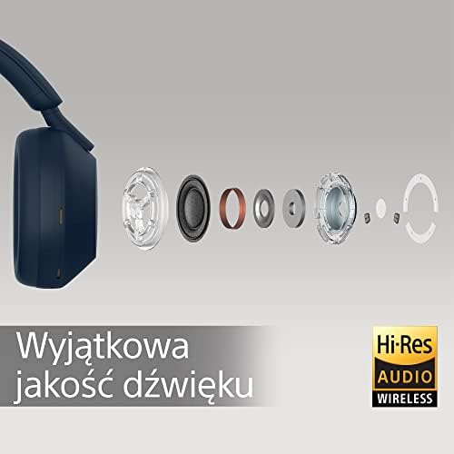 Sony WH-1000XM5 ANC słuchawki bezprzewodowe z redukcją hałasu, bateria 30h, styl nauszny,zoptymalizowane pod kątem Alexy i Asystenta Google,z wbudowanym mikrofonem do rozmów telefonicznych, niebieskie