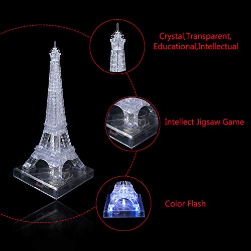 Jenilily 3D Transparent Eiffel Tower Crystal Jigsaw Puzzle Toy Gift For Kids Adults Gadget Building Blocks Brain Teaser Light-Up Base Included #TOP2