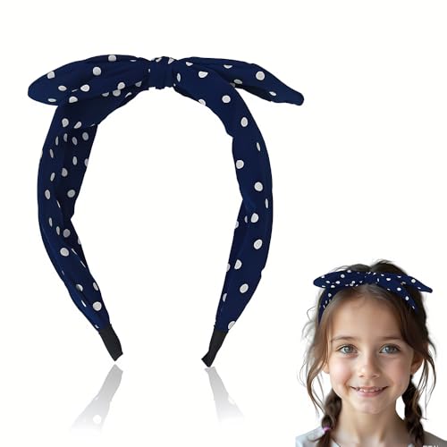 Sdopbinbin Blue Polka Dot Bow Headband 50s Hairband Top Knot Bow Hair Band for Women Cosplay Halloween Hairband Bow Head Band for Women Vintage Rabbit Ears Headband Halloween Cosplay Hair Accessories