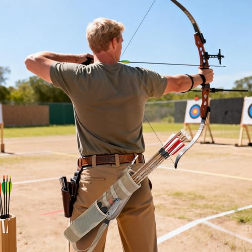 karamagic Archery Lightweight Back Arrow Quiver Dual Use Foldable Compact Hip Arrows Bag with Molle System and Pocket,2pcs Round Arrow Holders