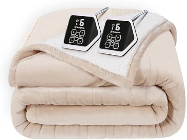 Westinghouse Heated Blanket King Size, Machine Washable, 100x90 Inch, Beige