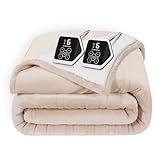 Westinghouse Heated Blanket, Electric Throw Blanket with 10 Heating Levels, 12 Hours Auto Off, Overheat Protection, Machine Washable, Flannel to Sherpa (Queen, 84x90 Inches, Beige&Ivory)
