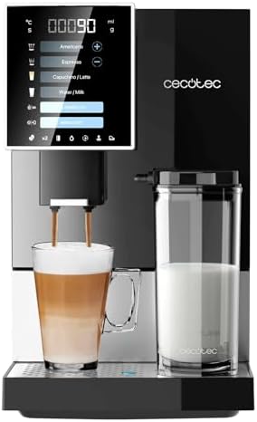Cecotec Cafetera Superautomática Cremmaet Compactccino Black Silver, 19 bares, Tanque de leche, Sistema Thermoblock, 5 niveles de molienda, Depósito café 150g