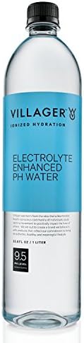 Villager Goods Ionized Alkaline 9.5 pH Bottled Water, 1 Liter (Pack of 8)