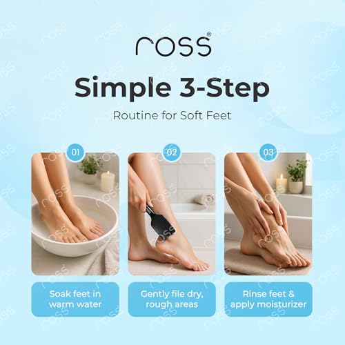 Image of Ross Curved Foot File Scrubber - Wide Surface Callus Remover for Cracked Heels & Dead Skin | Pedicure Tool with Anti-Slip Handle & Hanging Loop | Professional Foot Care for Smooth Feet (Black)
