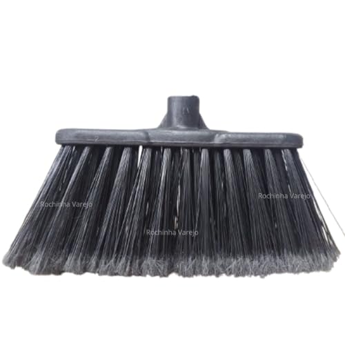 Kit Vassoura Preta com Cabo, Rodo Grande 40cm Duplo Preto com Cabo, Pá de Lixo Preta com cabo