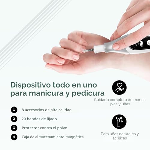 Vista 7 de PediLux Pro — Kit Profesional de Manicura y Pedicura, Lima de Uñas Eléctrica Inalámbrica, 10 Velocidades y Pantalla LED