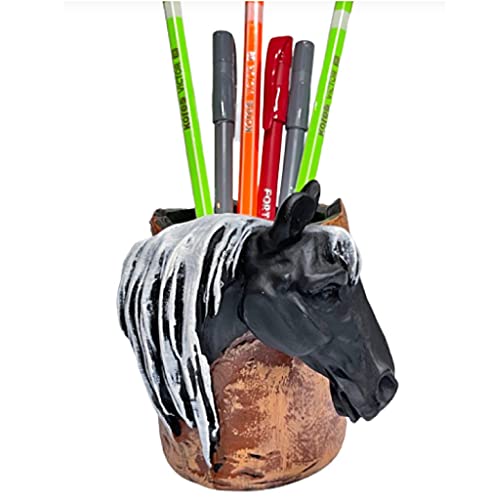 Image of AUGEN Pen Stand Decorative Hand Painted Horse Design Stationery Holder | Gift Item | Table Top Decor (1038)