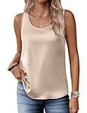Zeagoo Blouses for Women Dressy Casual Silk Satin Tank Tops Scoop Neck Sleeveless Camisole Tops Light Champagne