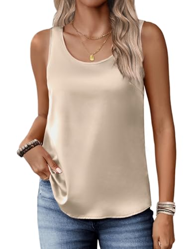 Zeagoo Blouses for Women Dressy Casual Silk Satin Tank Tops Scoop Neck Sleeveless Camisole Tops...