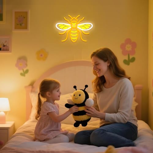 Image of Attivolife Bumble Bee Neon Sign for Wall Decor, Light up LED Animal Neon Lamp with Dim USB Powered, Home Bedroom Classroom Party Stuff, Birthday Xmas Gifts for Kid Girl Boy Beekeeper