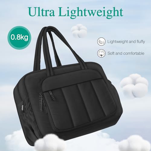 Gym Bag for Women,35L Lightweight Duffel Bag for travel with Multiple Pockets Personal Item Bag Water Resistant Weekender Overnight Carry on Bag fit Laptop 16" (1-Black)3