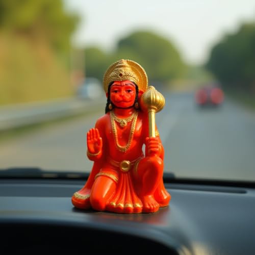Image of UNOVATE Lord Hanuman Idol for Car Dashboard, Home, Office Desk - Hanuman Murti for for Pooja, Temple Showpiece, Decoration, Festivals and Gifting. (Orange, 8cm)