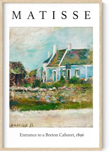 Henri Matisse Entrance to a Breton Cabaret 1896 Wall Art Impressionist Scenery 24x36 Inch Oak Wood Beige Framed French Countryside Print for Bedroom Decor