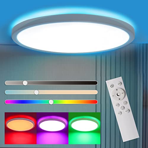 Marfete Flush Mount Led Ceiling Light Dimmable With Remote Control, 15.3 Inch 35W Rgb Frontlight Close To Ceiling Light Fixture 3000-6500K, Modern Ultra-Thin Round Ceiling Lamp #TOP4