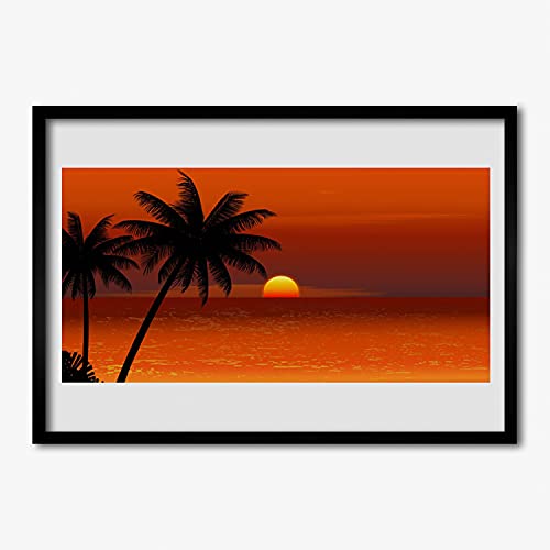 Cadre en MDF avec affiche de paysage marin ensoleillé grand format 70x50