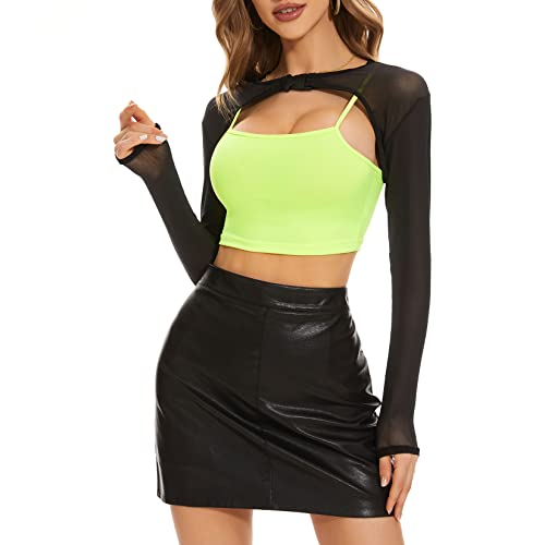 Century Star Mesh Crop Tops for Women See Through Shrug Long Sleeve Open Front Fishnet Cover Up Sexy Rave Outfits Sheer4