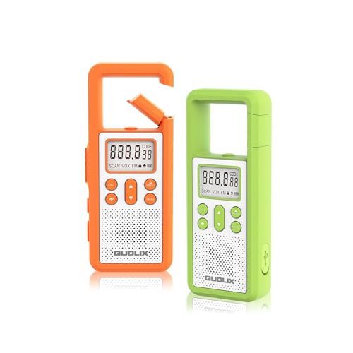 QUOLIX Walkie Talkie Kinder Aufladbar, Longue Portée Woki Toki, FM Radio mit SOS Alarm, VOX und PTT Funktion mit LED Taschenlampe für Outdoor Abenteuer, Radfahren und Reisen, 2er Set