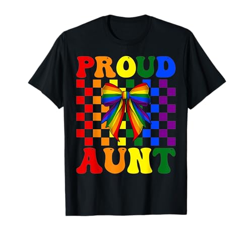 Proud Aunt Gay Pride Bandiera arcobaleno LGBTQ Coquette Bow Maglietta