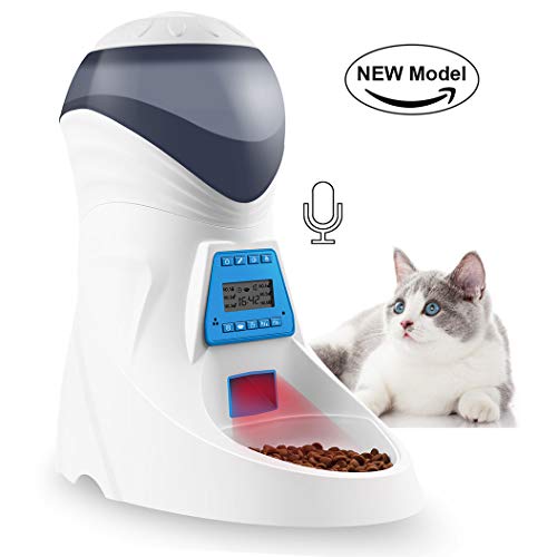 Jnwayb Automatic Pet Feeder Food Dispenser with Replacement Bowl 6 Meals per Day for Dogs Cats & Small Animals, Portion Control & Voice Recording Timer Programmable Batteries and Power Adapter Support
