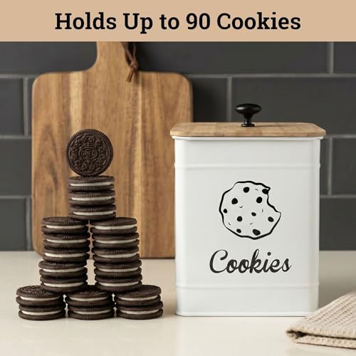 Cookie Jar with Airtight Lid - 1 Gallon - 6"D x 8"H White Iron Cookie Tin with Bamboo Lid - Large Cookie Jars with Lids Airtight - Farmhouse Cookie Jars for Kitchen Counter Decorative - Cookies Jar by HB Design Co. - Image 3