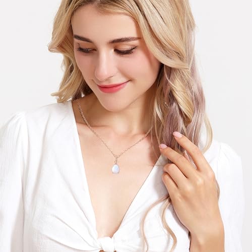AILUOR White Opal Necklaces for Women, Rose Gold Plated Dainty 11mm Round Gemstone Pendant October Birthstone Pendant Necklace for Women Bridal Wedding Jewelry Birthday Gift for Wife Mom Her3