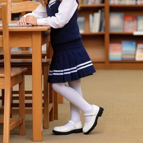JABASIC Girls School Uniform Shoes Comfortable Mary Jane Flats (8,White) — view 2