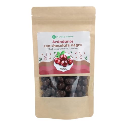 PLANETA HUERTO | Arándanos con Chocolate Negro 250g – Arándanos Snack Saludable de Fruta Deshidratada Recubierta con Chocolate Amargo, Rico en Antioxidantes y Sabor Intenso