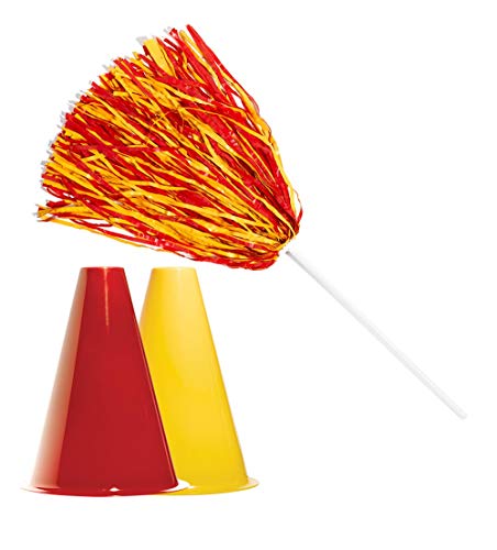 Anderson's School Spirit,Red and Gold Pom Poms and Megaphones Set, Plastic Megaphones, Sports Fan Gear, Football Game, Cheerleader Accessories, Team Spirit Products, 12 Pieces