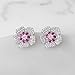 SWEETV Cubic Zirconia Flower Stud Earrings for Women Hypoallergenic Fashion Jewelry, Wedding Bridal Earrings for Brides, Bridesmaids Prom Formal Party, Hot Pink