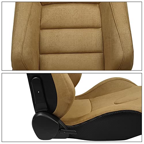 Ikon Motorsports, Universal Racing Seats With Dual Sliders, Brown Suede Reclinable Right Passenger Side #TOP3