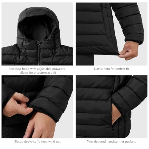 Image of Men's Lightweight Puffer Hooded Jacket Water Resistant Full Zip Insulated Warm Winter Coats