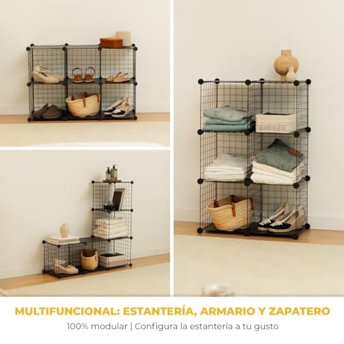 Miniatura 4 de Newlux - Estantería Almacenaje Multiuso 6 Cubos 64,5x94,5x31,5cm , Hasta 60kg Capacidad. Estantería Metálica De Hierro Modular Zapatero O Armario Abierto, Negro