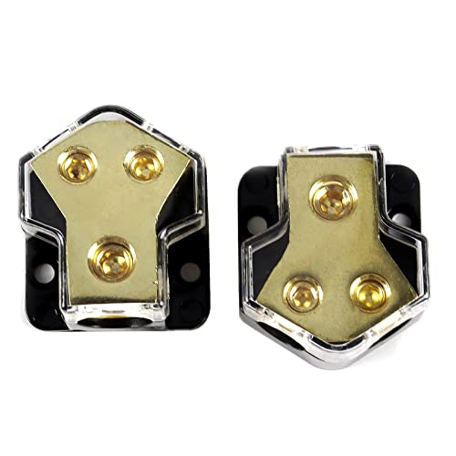 Fexon 2Pcs 0/2/4 Gauge In 4/8 Gauge Out 2 Way Amp Copper Power Distribution Block For Car Audio Splitter #TOP16