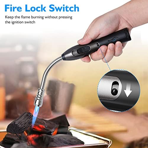 YZLighter Blow Torch Lighter,Windproof Fire Lighter Gas Refillable with Safe Lock,Visual Fuel Window Butane Flexible Jet Flame Lighter for Camping/Kitchen/BBQ/Candle Lighters (No Gas Included)