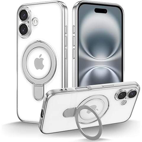 ZCDAYE Magnetic Case for iPhone 16 with Invisible Stand, Compatible with MagSafe, Full Lens Protection Plating Kicktsand Clear TPU Case Cover for iPhone 16 6.1 inch, Silver Cover