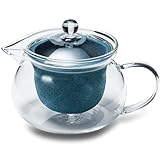 Picture of Heatproof Glass Teapot 13.5 fl (400 ml) with Removable Ceramic Infuser strainer Ha-Pot Made in Japan (Green)