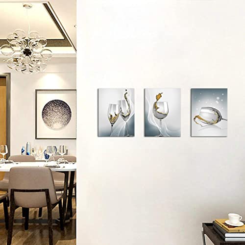 Artmyharbor 3 Piece Wine Canvas Wall Art Kitchen Wall Decor Blue Gold Wine Cup Painting Print Modern Home Wall Artwork For Dining Room Restaurant Bar Men Cave Decoration Stretched And Framed #TOP3