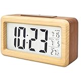 Despertador Digital de Madeira – Design Vintage com Sensor de Luz Noturna