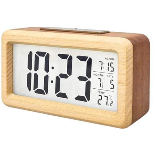 Despertador Digital de Madeira – Design Vintage com Sensor de Luz Noturna