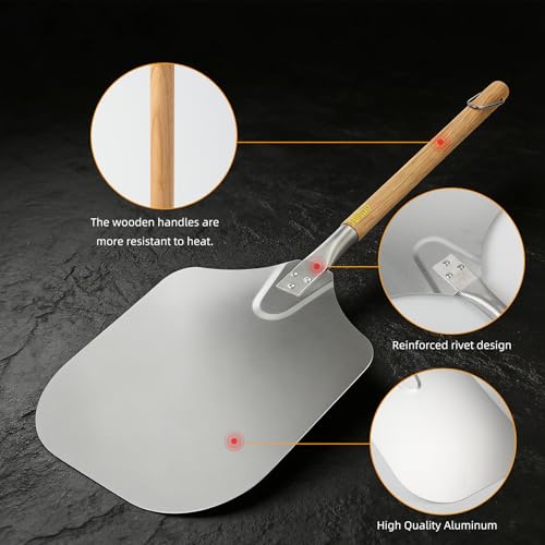 Pizza Peel 12" x 14",30.1" Long Aluminum Metal Pizza Turning Peel with Detachable Wooden Handle For Baking Dough,Bread and Pastry.Pizza Oven Accessories Tools for Indoor & Outdoor Grill Oven — view 5